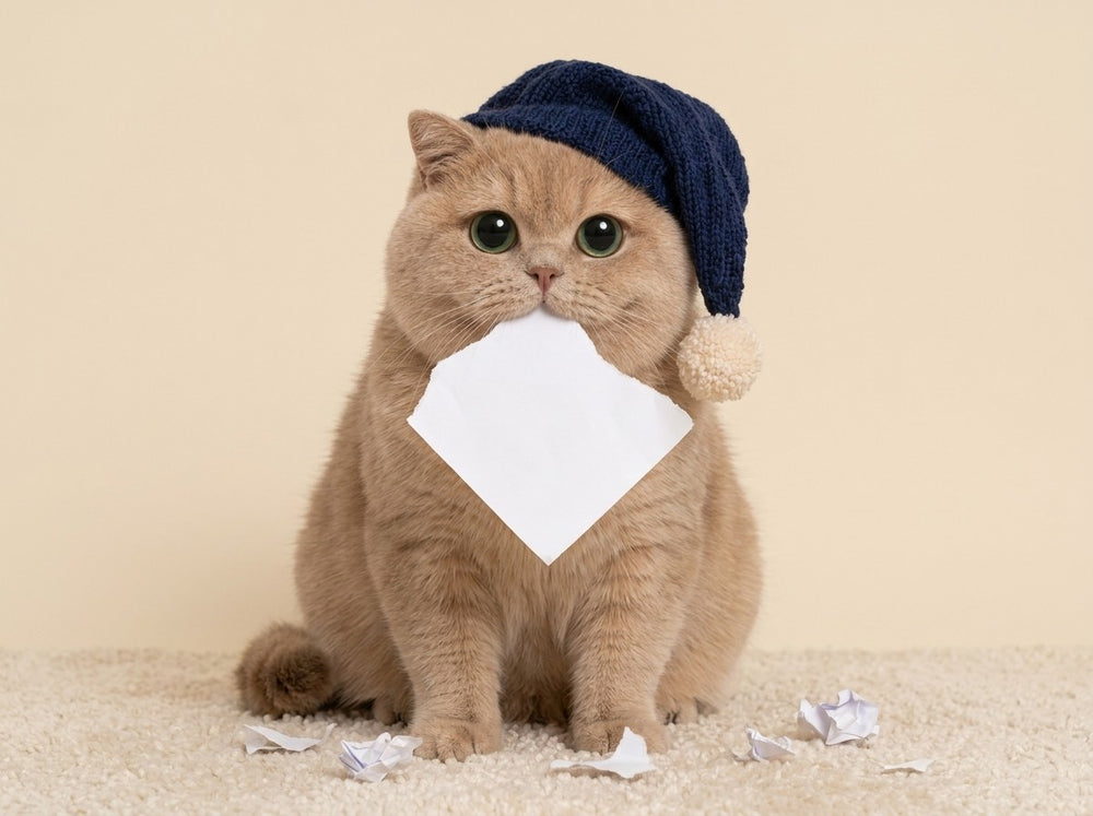 Toffee con una carta en la boca